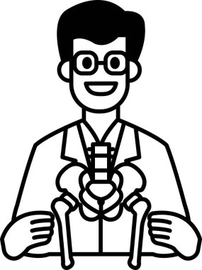 Beyaz laboratuvar önlüklü bir adam bir çift bacak tutuyor. Gülümsüyor. Bir doktorun hastayı muayene edişi.