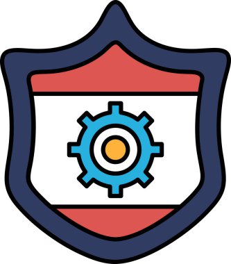 Ortasında kırmızı ve beyaz daire olan mavi bir kalkan. Çemberin içinde bir vites var.