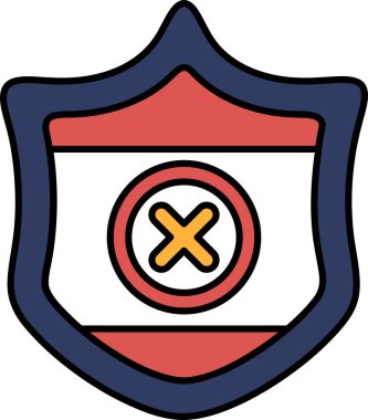 Ortasında X olan mavi ve kırmızı bir kalkan. Kalkanın amacı koruma ya da güvenliği temsil etmektir.