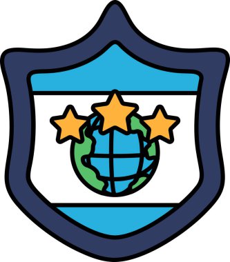 Üç yıldızlı ve küresi olan bir kalkan. Kalkan mavi ve beyazdır.