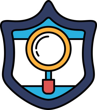 Üzerinde büyüteç olan mavi ve sarı bir kalkan. Kalkan koruyucu bir bariyer gibi tasarlanırken, büyüteç bir merak ve keşif hissi ekliyor.