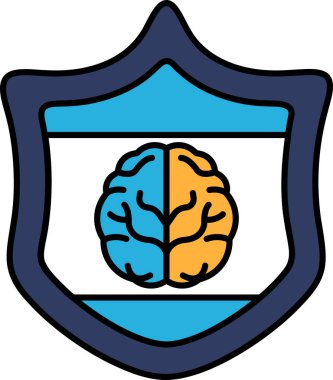 Üzerinde beyin olan mavi bir kalkan. Beyin ikiye bölünür.