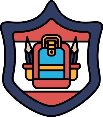 Sırt çantalı bir kalkan. Sırt çantası mavi ve kırmızı.