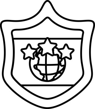 Üç yıldızlı ve küresi olan bir kalkan. Kalkan siyah beyaz. Kalkan koruma ve gücün sembolüdür.
