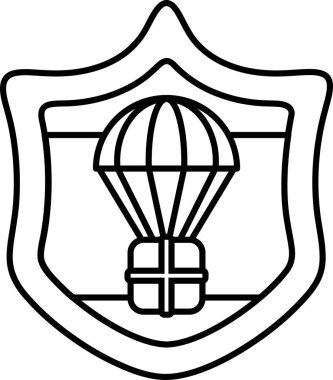 Üzerinde kutu olan siyah beyaz bir paraşüt çizimi. Kutuda 