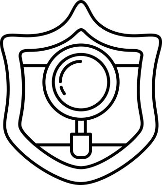 Üzerinde büyüteç olan bir kalkan. Kalkan siyah ve beyaz.