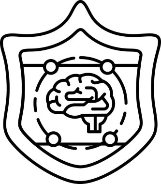 Üzerinde beyin olan bir kalkan. Kalkan siyah ve beyaz.