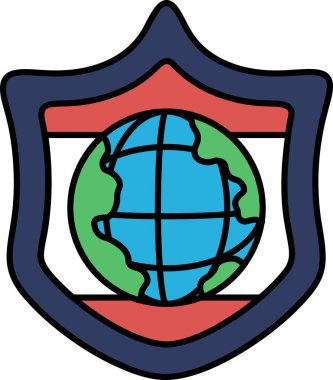 Üzerinde küre olan bir kalkan. Dünya mavi ve yeşildir. Kalkan kırmızı ve beyaz.