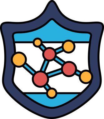 Kırmızı ve sarı desenli mavi bir kalkan. Kalkan birçok küçük çemberden oluşur.