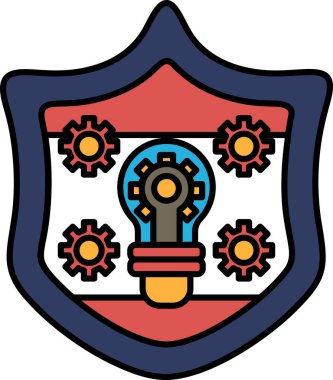 Üzerinde ampul olan bir kalkan. Kalkan mavi ve kırmızı