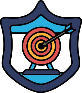 Üzerinde hedef olan bir kalkan ve onu gösteren oklar. Kalkan mavi ve kırmızı