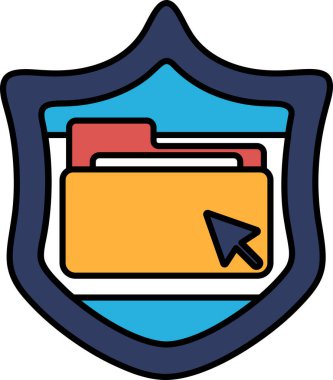 Üzerinde sarı klasör ve fare imleci olan bir kalkan. Kalkan mavi ve beyazdır.