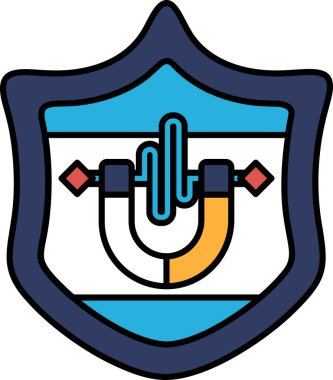 Üzerinde sarı mıknatıs olan mavi bir kalkan. Mıknatıs mavi bir daire ile çevrilidir.