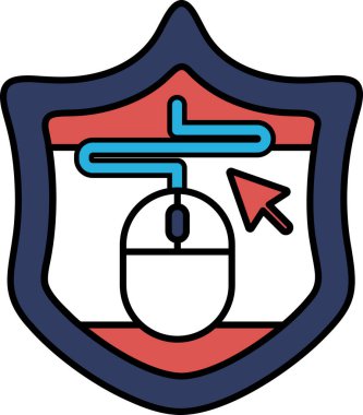 Üzerinde kırmızı ve beyaz bir fare olan mavi bir kalkan. Fare kırmızı bir oku işaret ediyor.