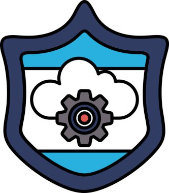 Üzerinde bulut ve vites olan mavi bir kalkan. Bulut beyaz ve vites siyah.