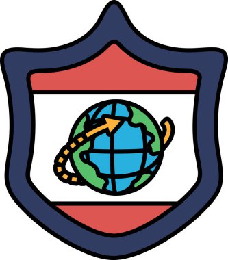 Üzerinde küre olan bir kalkan. Dünya mavi ve yeşildir. Kalkan kırmızı ve beyaz.