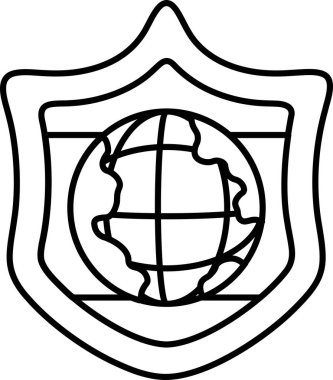 Üzerinde küre olan bir kalkan. Kalkan siyah beyaz. Dünya yuvarlaktır ve siyah bir çizgisi vardır.