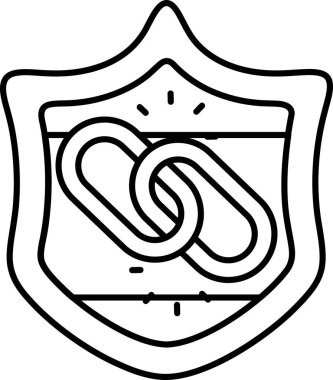 Üzerinde zincir halkası tasarımı olan bir kalkan. Kalkan siyah beyaz. Zincirleme bağlantı tasarımı birliğin ve bağlantının sembolüdür.