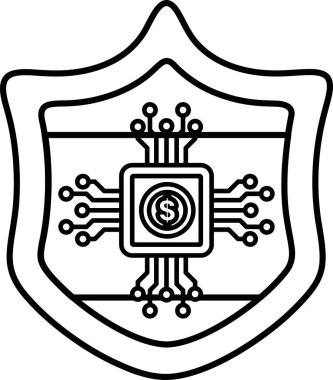 Üzerinde dolar işareti olan siyah beyaz bir kalkan resmi. Kalkan metalden yapılmış ve bir sürü kablosu ve devresi var.