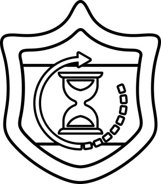 Üzerinde saat olan siyah beyaz bir kalkan görüntüsü. Saat 10: 00 'a ayarlandı.