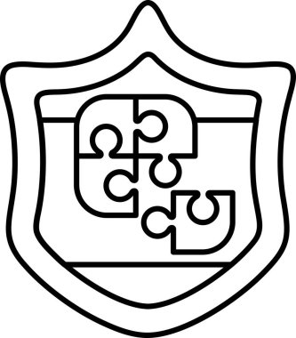 Üzerinde yapboz olan bir kalkan. Yapboz kırıldı ve kalkan beyaz. Yapboz bir koruma sembolü ve kırık parçalar korunmanın kırılgan olabileceği fikrini temsil ediyor.