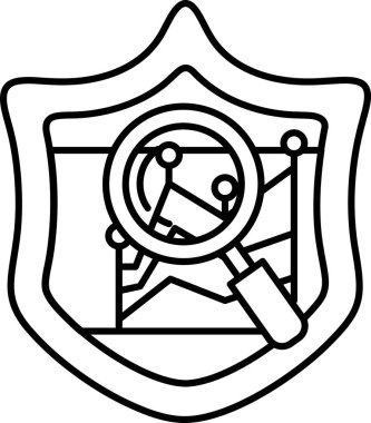 Üzerinde büyüteç olan bir kalkan. Kalkan siyah ve beyaz.