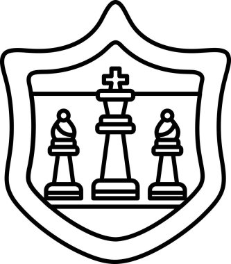 Üzerinde üç satranç taşı olan bir kalkan. Kalkan siyah beyaz. Kalkan bir koruma sembolüdür.