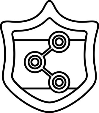 Üzerinde üç daire olan bir kalkan. Kalkan siyah beyaz. Çemberler birbirine bağlı.