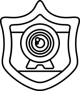 Lensli bir kameranın siyah beyaz görüntüsü. Kamera bir kalkanla çevrili.