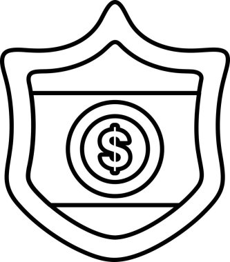 Üzerinde dolar işareti olan bir kalkan. Kalkan siyah ve beyaz.