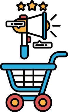 Üstünde büyük kırmızı bir megafon olan mavi bir alışveriş arabası. Megafon solu gösteriyor.