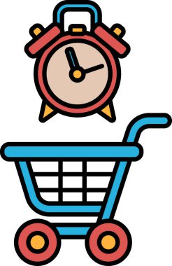 Üstünde kırmızı alarm saati olan bir alışveriş arabası. Saat 10: 00 'a ayarlandı.