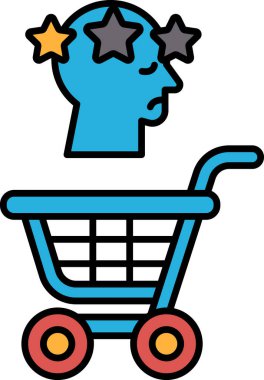 Üzerinde yıldız resmi olan mavi bir alışveriş arabası. Başı üzgün ve yıldızlar etrafa saçılmış.