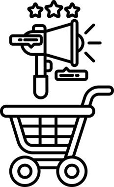 Üstünde büyük bir hoparlör olan bir alışveriş arabasının siyah beyaz görüntüsü. Konuşmacı yıldızlarla çevrilidir, bu da resme heyecan ve coşku hissi verir.