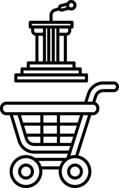 Üstünde mikrofon olan bir alışveriş arabasının siyah beyaz görüntüsü. Mikrofon solu gösteriyor.