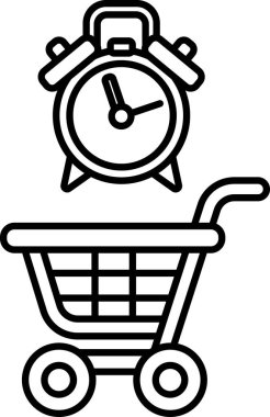 Üzerinde saat olan bir alışveriş arabasının siyah beyaz görüntüsü. Saat 10: 00 'a ayarlandı.