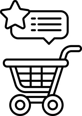 Üzerinde yıldız olan bir alışveriş arabası ve konuşma balonu. Yıldız ve konuşma balonu, alışveriş arabasının özel bir şey olduğunu gösteriyor. Belki de özel bir durum ya da ödül için.