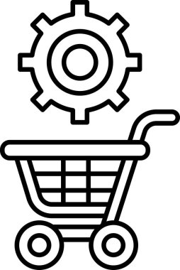 Üstünde vites olan bir alışveriş arabasının siyah beyaz görüntüsü. Mekanik bileşeni olan bir alışveriş arabası kavramı, muhtemelen taşıyıcı bant ya da sıralama mekanizması.