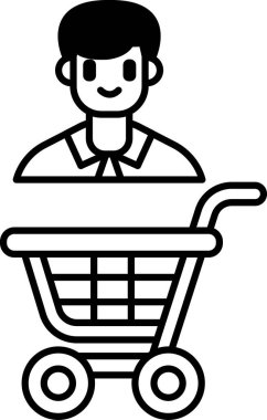 Bir adam gülümsüyor ve elinde alışveriş arabası tutuyor. Mutluluk ve rahatlık kavramı, adam alışverişin keyfini çıkarırken