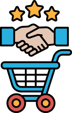 Alışveriş arabasının yanında elini sıkan bir el. Ticari işlem ya da ortaklık kavramı