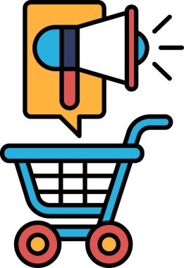 Üstünde megafon olan bir alışveriş arabası mı? Megafon bir mesaj içeren bir konuşma balonunu işaret ediyor.