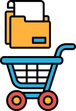 Üstünde sarı bir dosya olan mavi bir alışveriş arabası. Dizin 