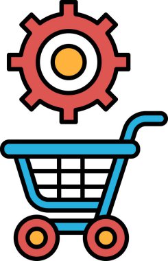 Kırmızı tekerleği ve kırmızı vitesi olan mavi bir alışveriş arabası. Araba boş.