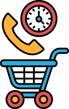 Üstünde bir saat ve telefon olan bir alışveriş arabası. Saat 10: 00 'u gösteriyor.