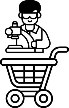 Bir adam bir alışveriş arabasının önünde duruyor. O bir takım elbise ve güneş gözlüğü takıyor. Gülümsüyor ve mutlu.