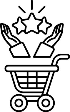 İki eli yıldızları tutan bir alışveriş arabasının siyah beyaz görüntüsü. Olumluluk ve başarı kavramı, sanki kişi başarılarını kutluyormuş gibi.