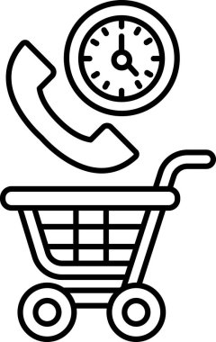 Üstünde saat olan bir alışveriş arabası ve üstünde bir telefon. Saat 10: 00 'u gösteriyor.