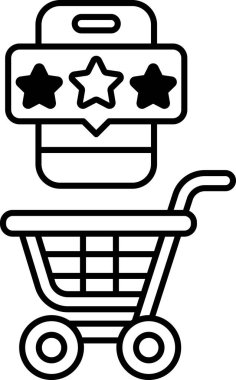 Üzerinde yıldız notu ve yıldız çıkartması olan bir alışveriş arabasının siyah beyaz görüntüsü.