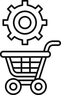 Üstünde vites olan bir alışveriş arabasının siyah beyaz görüntüsü. Mekanik bileşeni olan bir alışveriş arabası kavramı, muhtemelen taşıyıcı bant ya da sıralama mekanizması.