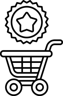 Üzerinde yıldız olan bir alışveriş arabasının siyah beyaz görüntüsü. El arabası boş ve yıldız da arabanın ortasında.